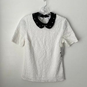 Elle Knit Jersey Fit & Flare Peter Pan Collar Top